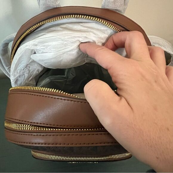Michael‎ Kors Jaycee Medium Backpack Brown Signature MK Logo Leather Trim